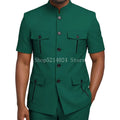 Mens Safari Suit 2 Piece Short Sleeve Suits for Men Regular Fit Stand Collar Suit African Clothes
