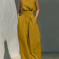 2026 Sleeveless Top+Wide Leg Pants Summer Casual Two-Piece Set Elegant And Loose Office Set High Street Pocket Women's Suits