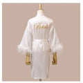Women FEATHER Bride Bridesmaid Wedding Robe Satin Kimono | SAMAG