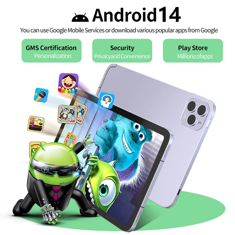 10.1 Inch Android Tablet 12GB+128GB Octa-Core 7000mAh Android 14 Google Play 4G LTE Phone Call 5G WiFi Global Version Tablet PC