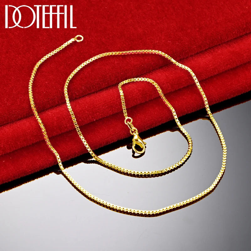 DOTEFFIL 18K Gold 1.5mm Base Box Chain Necklace For Man Women Wedding Engagement Fashion Jewelry