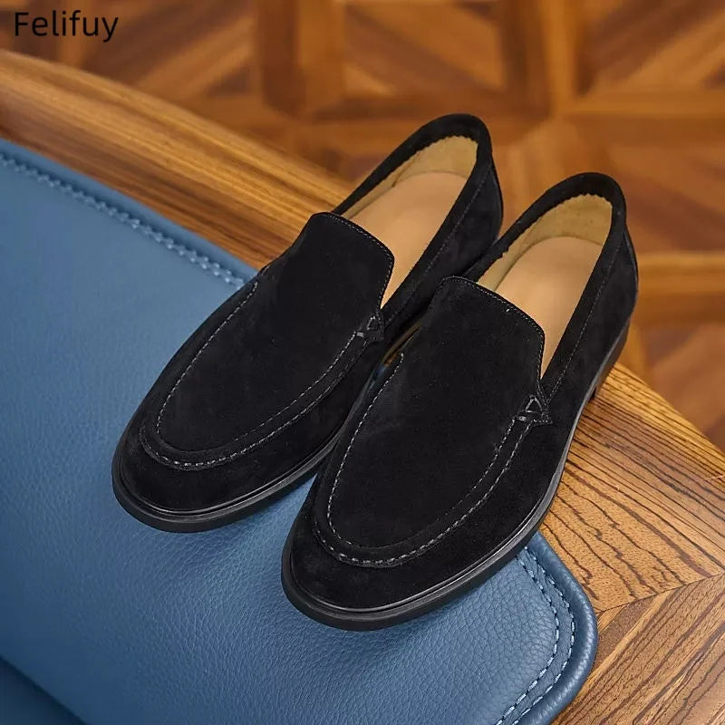 Men's Cow Suede Loafers Slip On Casual Shoes Comfortable Flat Driving Moccasins Fashion Lazy Loafers For Men Daily Wear Shoes