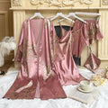 Silk Robe Sleep Suit Women's Lace Satin Pajamas Gown Set | SAMAG