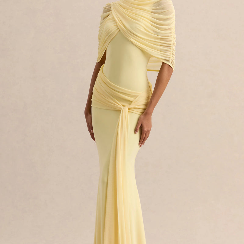 Elegant Mermaid Evening Dress Draped Detachable Cape | SAMAG