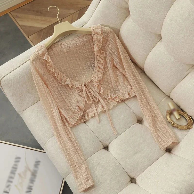 Lace Ruffle Shirt Y2Y Korean Summer Cardigan Sunscreen - View 7 | SAMAG