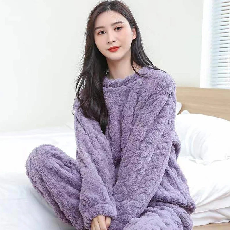 Autumn Women Solid Warm Sets Thicken Velvet Ribbed Fleece | SAMAG