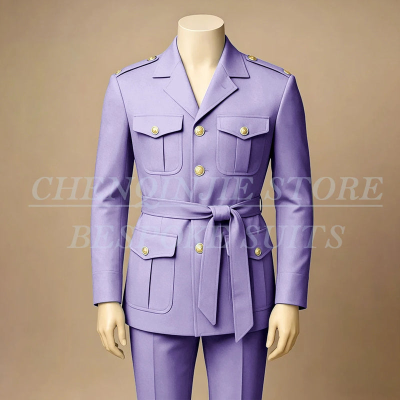 Black Men's Suits Elegant Safari Single Breasted Notch Lapel Slim Fit 2 Piece Jacket Pants Full Sets Customzied Male Clothing