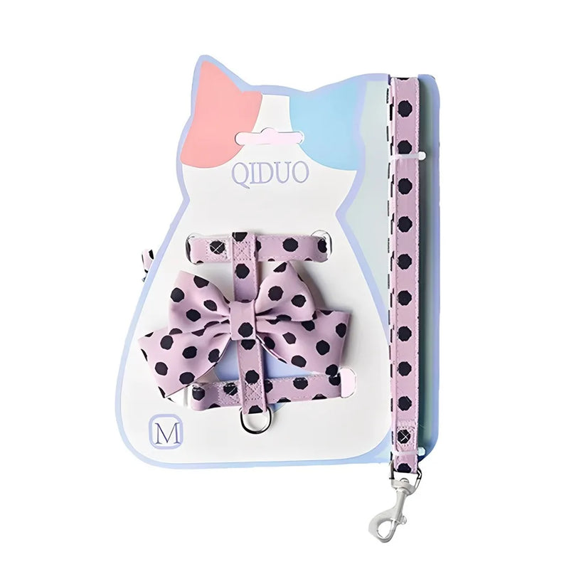 Cute Polka Dot Pet Vest Harness Bowknot Adjustable Pet Traction Rope with Collar Cat Traction Rope Cat