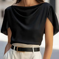 Women's Short Sleeve Cowl Neck Blouse Elegant Draped - View 5 | SAMAG