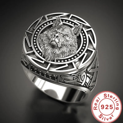 925 Sterling Silver Ring Retro Wolf Totem Thai Warrior Head Men's | SAMAG