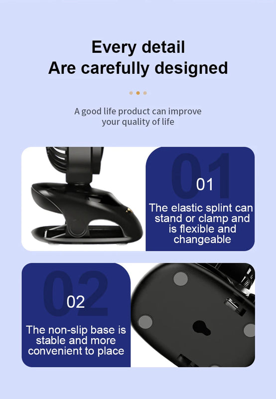 Portable Desktop Wireless Clip-on Electric Fan 2000mAh Battery Outdoor Travel Portable Electric Mini Fan for Baby Stroller Cart