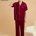 Fimtairah Real 19MMSilk 100% Mulberry Silk Pajamas Men's  Hangzhou Solid Color heavy Silk Home Wear Men's Short sleeve trousers