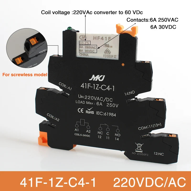 Din Rail Slim Relay Module 41F - 1Z - C4 - 1 Integrated PCB Mount Power With Holder 12V 24V ACDC 220V - Visuel 8 | SAMAG