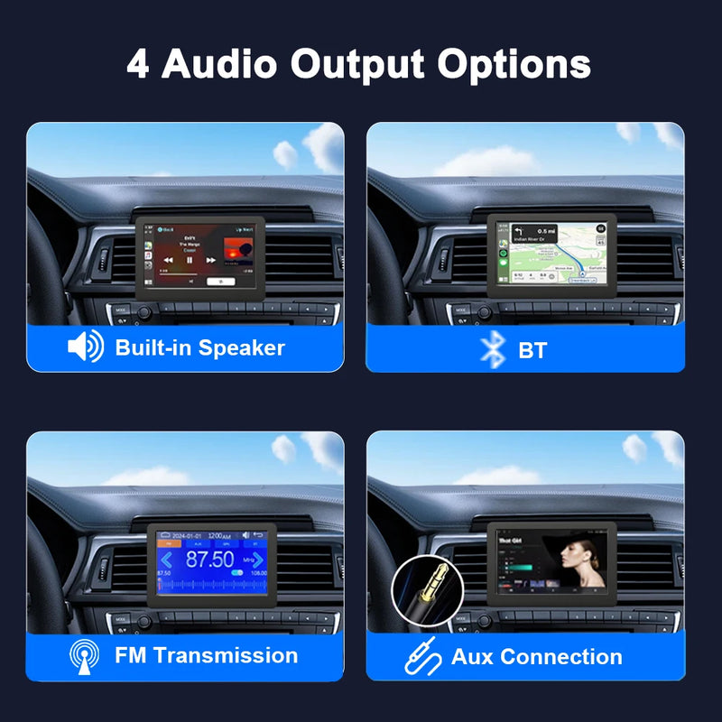 4.3" Portable Car Radio Universal Wireless CarPlay Android Auto Mirror Link Player with BT Audio AUX Stereo for Apple Android