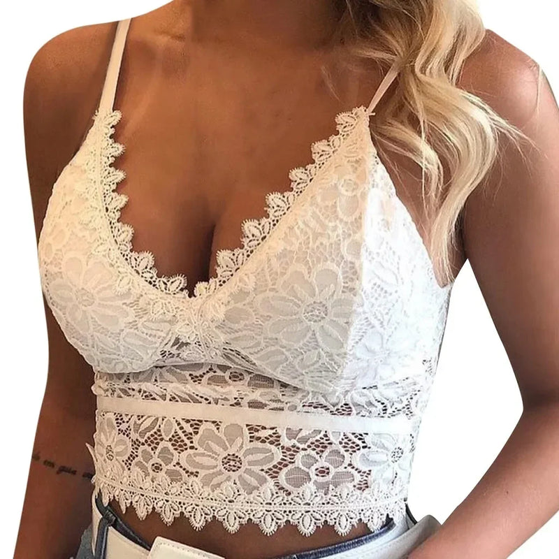 Floral Bralette Lace Bras Push Up for Women Sexy Lingerie Corset Camis Vest Underwear Wire Free Sheer Summer Crop Top Lingerie