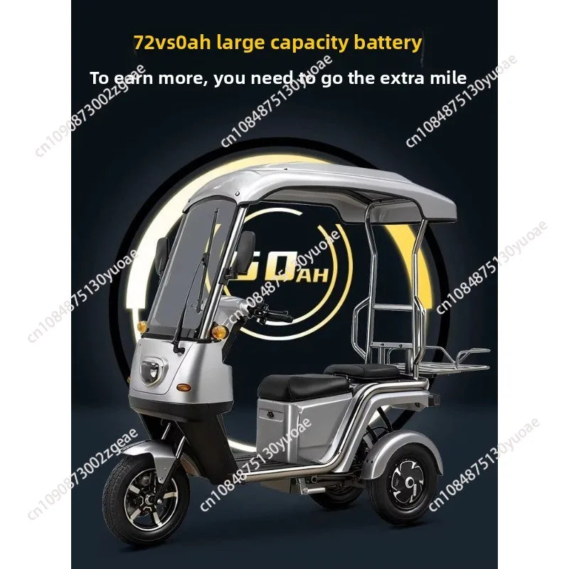 3-Wheel Electric Tricycle with Canopy Non-Tipping Wobble Scooter for Food Delivery & Courier Riders