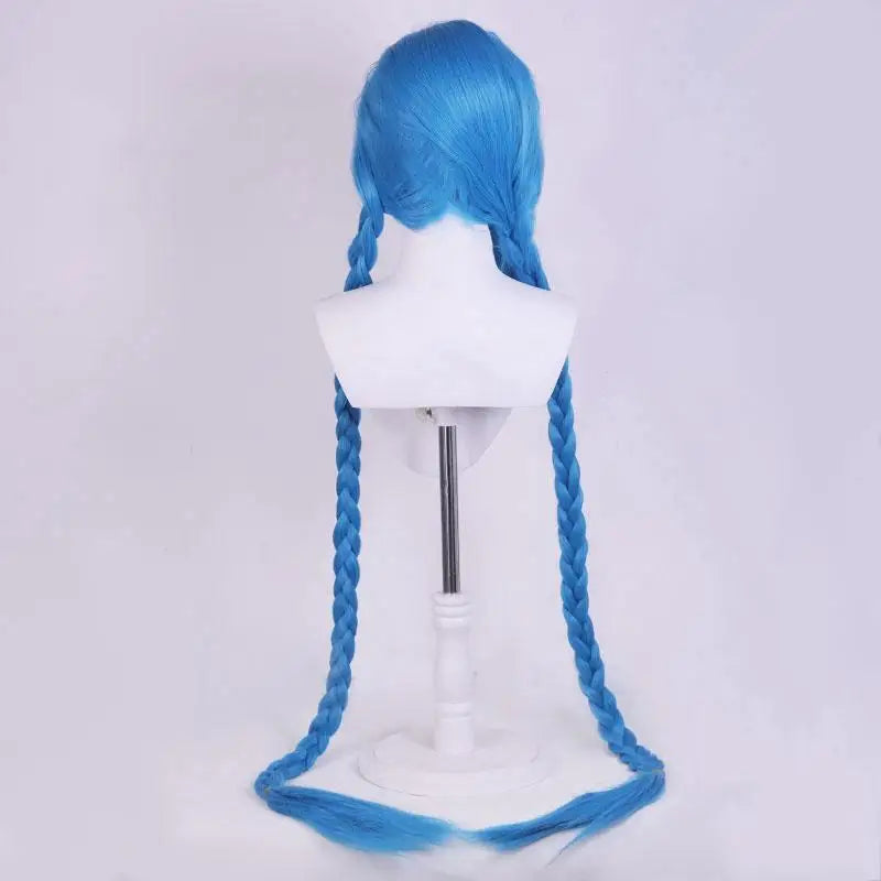 LOL Jinx Cosplay Wig Long Braided Blue The Loose Cannon Wig Braid Heat Resistant Synthetic Hair Anime Wigs + WigCap