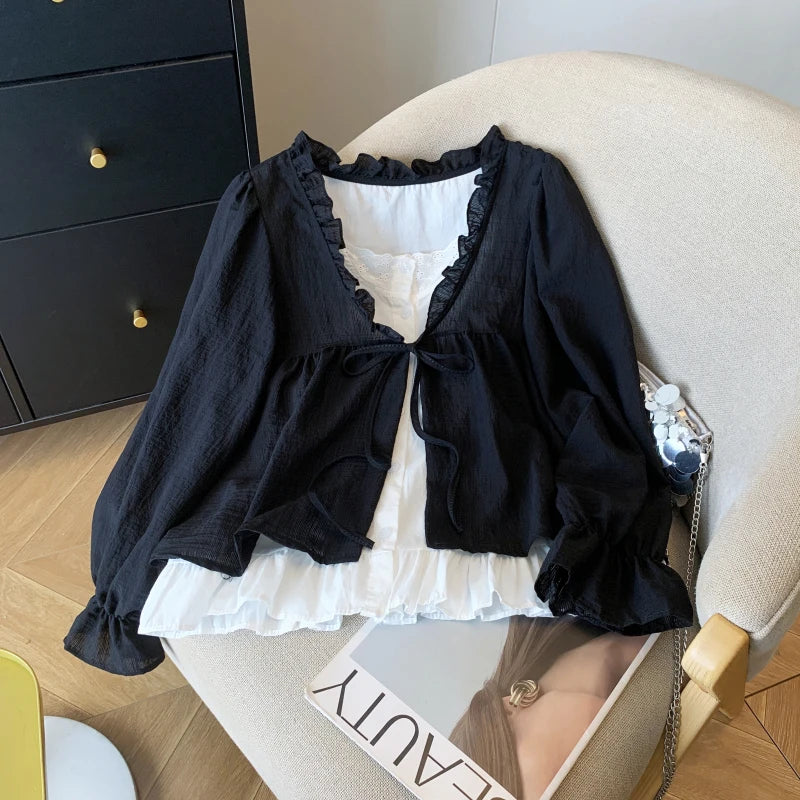 Korean Casual Sweet Fungus Lace Collar Women's Shirt - View 9 | SAMAG