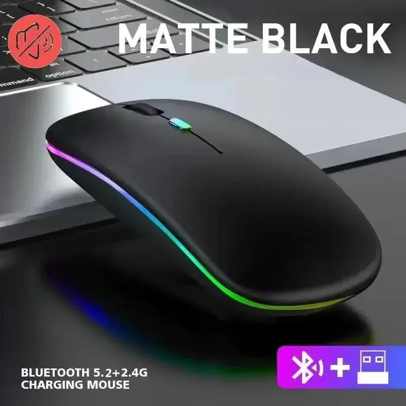 Rechargeable Silent Wireless Mouse LED Backlit Mice PC Laptop Computer Mous 2.4Ghz Receiver Bluetooth Dual Mode Optical Mice