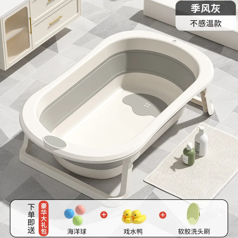 Foldable Baby Bathtub Large Portable Infant Bath Tub for Newborns Toddlers, Sitting Reclining Home Use Kids Bathing Supplies