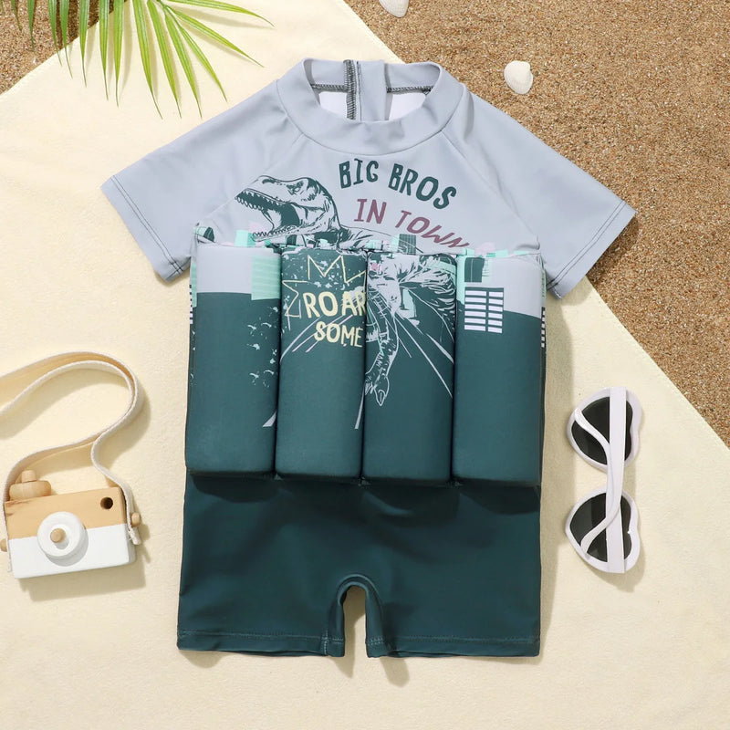 Children's Buoyancy Swimsuit Cartoon Print Swimwear Kid One-Piece Floating Rash Guards Bathing Clothes Boys Girls Swimming Suits