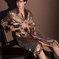 Pajama Men's Robe Kimono Gown Bathrobe with Pockets Print Sleepwear Home Clothing Spring Autumn Satin Nightwear Loose Loungewear