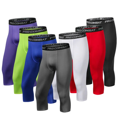 Men Tight 3/4 Cropped Pants Compression Training Fitness | SAMAG