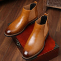 Brown Burnished Genuine Leather Lace Up Chunky Sole Formal Business Office Groom Wedding Daily Wear Shoes Fashion Comfortable