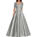 A Line Women Evening Dresses Satin Appliques V Neck Prom | SAMAG