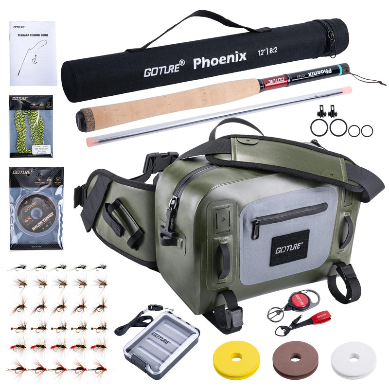 Goture Fly Fishing Rod Combo Ultralight Tenkara Rod with Flies, Tippet, Line, Tackle Backpack Full Set for Trout Stream Fishing