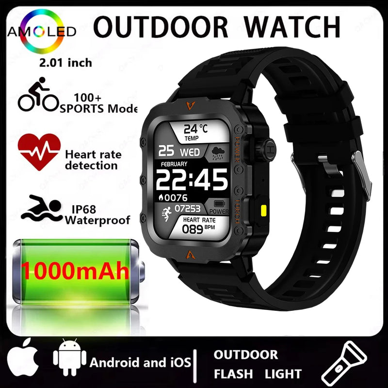 2026 New Men Smart Watch HD Bluetooth Call Sleep Heart Rate Health Monitoring Outdoor LED Flashlight Waterproof Sports Smartwatc