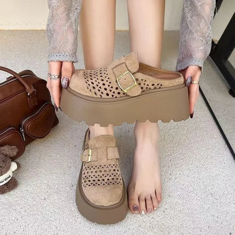 2026 Women's Fashion Chunky Platform Mules Slip-On Breathable Summer Shoes Casual Comfort Slides