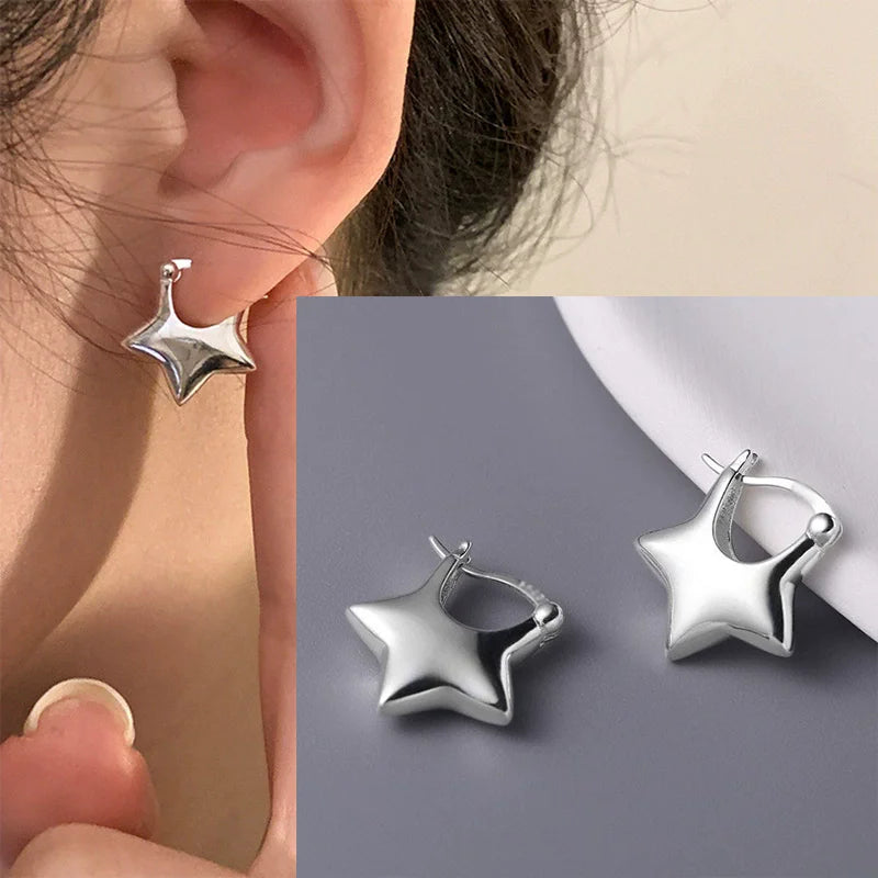 VENTFILLE 925 Sterling Silver CZ Star Moon Asymmetric Hoop Earrings for Women Girls Gold Silver Color Party Jewelry Gifts