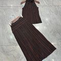 Metallic Colorful Striped Knit Skirt Set Women 2026 New Classic Halter Neck Sleeveless T-Shirt+Slim Versatile Skirt 2-Piece Set