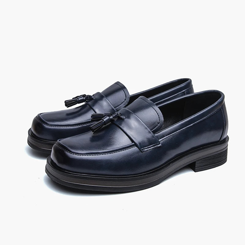 Men Square Toe Tassel Loafers Slip On Leather Dress Shoes Classic Business Formal Wedding Office Casual Non Slip Moccasins