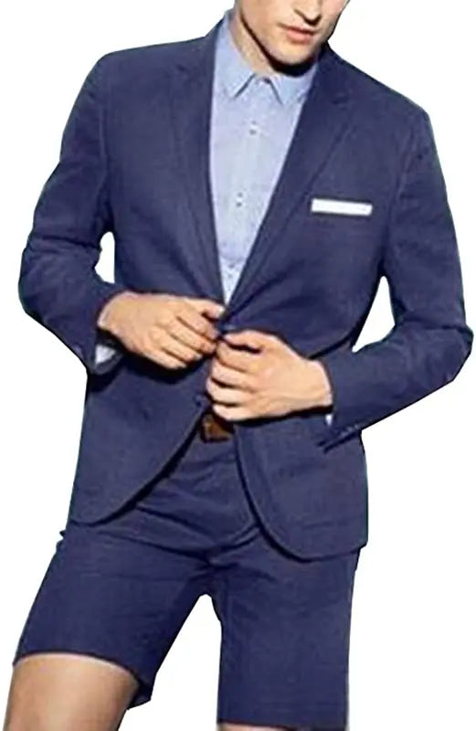2 Pieces  Men's Casual Suit Single Breasting  Lapel Groomsmen with Short  for Wedding (Blazer+Pants)