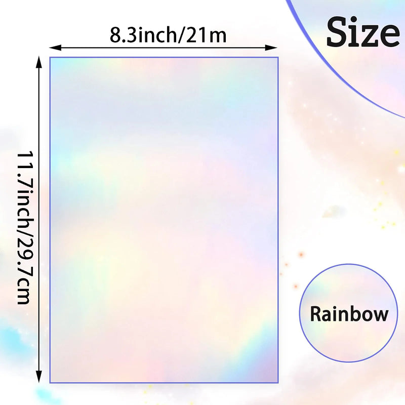 20/40Pcs A4 Holographic Rainbow Vinyl Sticker Paper for Inkjet & Laser Printers Self-Adhesive Waterproof Holographic Label Paper