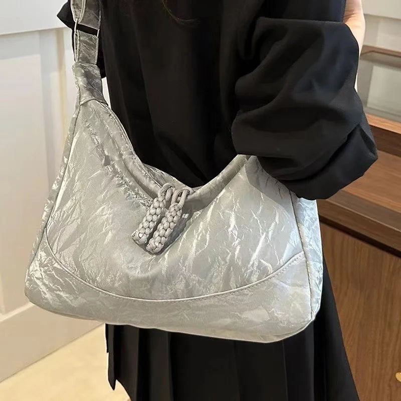 Trendy Women's Soft Cloth Shoulder Bag Solid Color Student Casual Style Big Handbags Crossbody Bags for Women Shoulder Hobos Bag