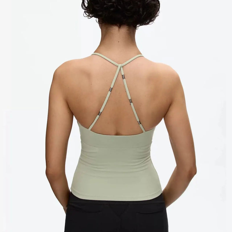 ANK Air Summer Top with Solid Color, Black and White Powder, Wide Shoulder Strap, I-Shaped Tank Top, Women's Sports, Daily Wear