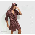 Men Bathrobe Pajamas Nightgown Hooded Loose Satin Silk Sleepwear Cardigan Gown Bath Robe Nightwear Male Sleep Bottoms Home Robes