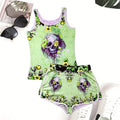 Women Skull Print Vest and Shorts Two Piece Sets Summer Casual Set Women