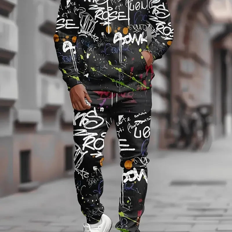 The new men's hoodie set for Spring and Autumn features a casual fashionable and comfortable 3D graffiti - View 7 | SAMAG