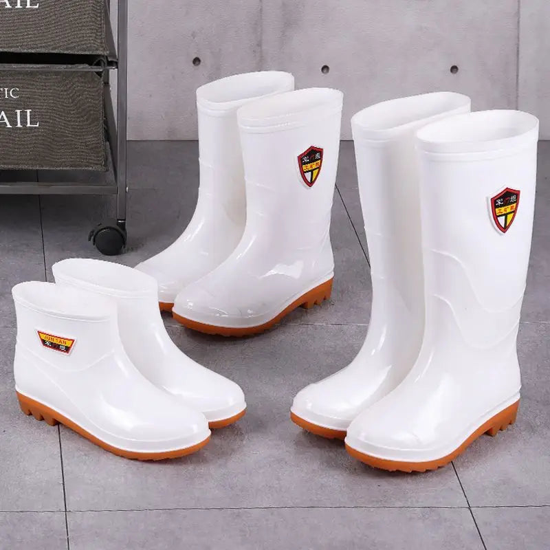 Men White Rain Boots Knee High Mid Calf Rubber Waterproof Winter Warm Outdoor Garden Fishing Work Shoes