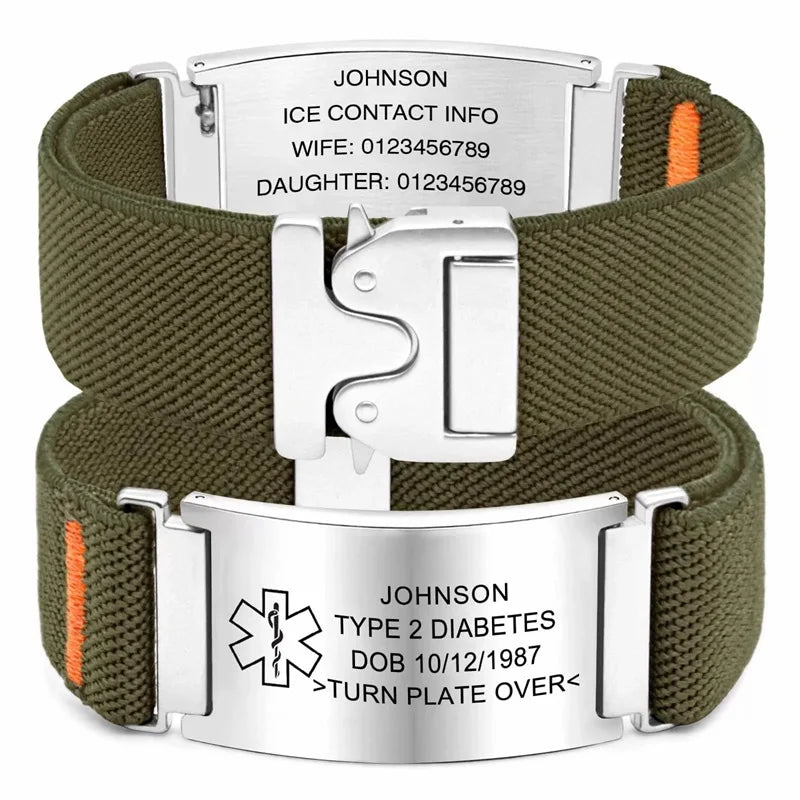 Personalized Medical Alert Bracelet for Men Customized Elastic Strap Stainless Steel ID Engraved Medic - Visuel 20 | SAMAG