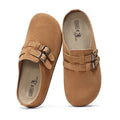 Evshine Women's Suede Clogs Slippers with Double Buckle Non-slip Beach Slides Classic Potato Shoes Comfy Soft Insole Flat Mules