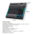 Debra DP-10 10 Channels 99 DSP Audio Mixer DJ Controller Reverb Recording Mixing With Bluetooth 5.0 Professional Performance