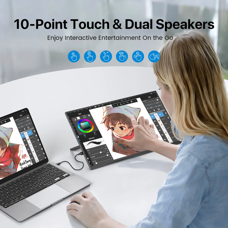 UPERFECT Portable Monitor Touchscreen 15.6" 100% SRGB 1080P with Speaker Kickstand Touch Display USB-C HDMI Ultra-Slim Second Screen for Laptop MacBook Surface PC Phone
