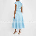 Midi Cocktail Dress Cap Sleeves V Neck A Line Tea Length | SAMAG