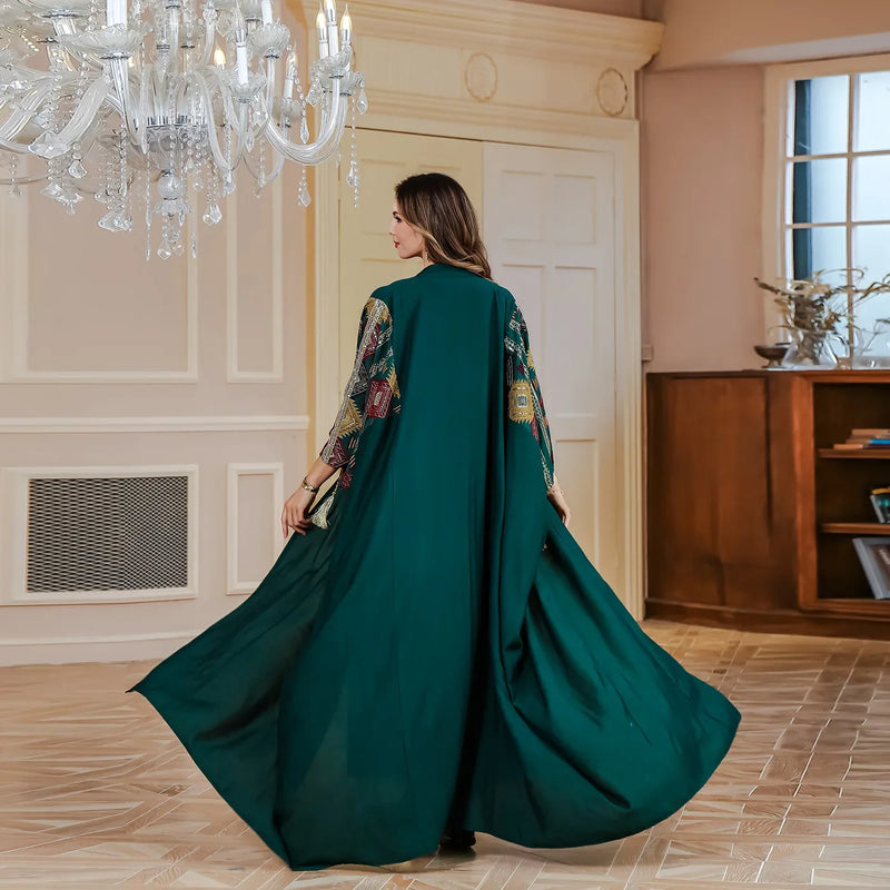 Eid Muslim 2 Piece Set Women Embroidery Dresses Open Abaya Suit Jalabiya Ramadan Dubai Kaftan Party Vestidos Cardigan Robe 2025