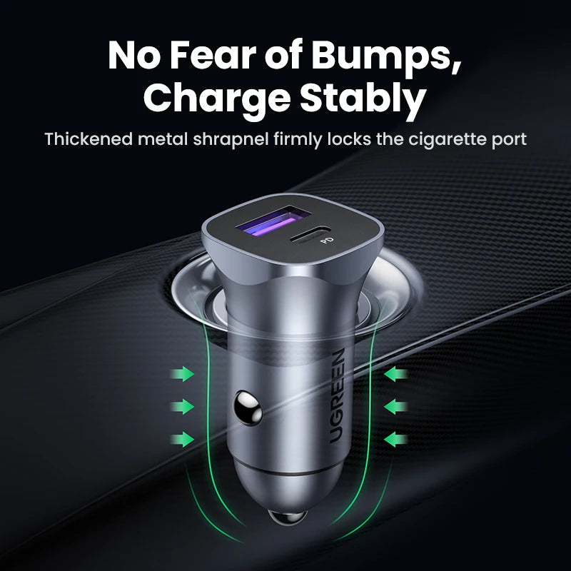UGREEN 30W Car Charger USB Type C Fast Charger QC 4.0 3.0 PD 20W Quick Charging for iPhone 15 14 13 Xiaomi Mobile Phone Charger
